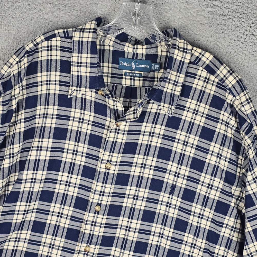 Ralph Lauren Button Down Mens 3XB Blue Plaid Classic Fit Long Sleeve Cotton